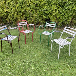 set of 4 bistro armchairs terrace Tolix Pauchard garden chairs wrought iron French iron armchairs 50s Edmond & Fils Tuileries PARIS