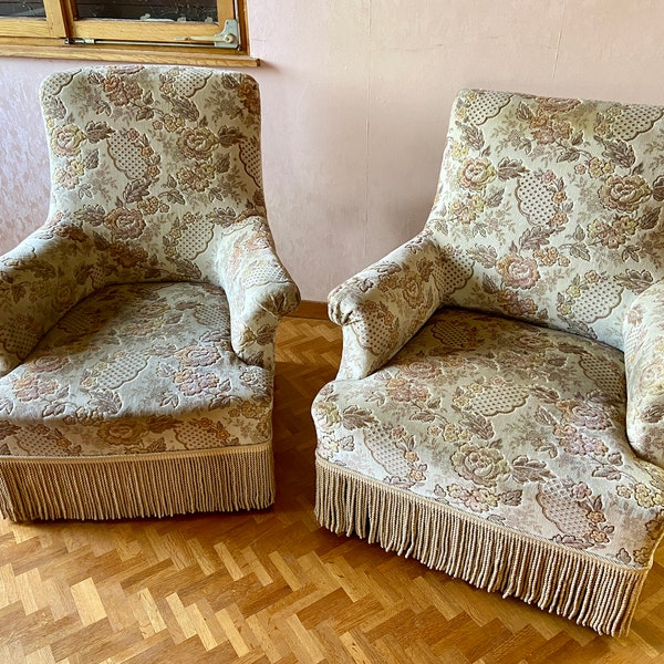 2 Fauteuils type Crapaud, Lounge Velvet fauteuils, vintage jaren 1900