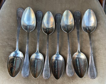 8 cuillères à Soupe métal argenté Maison DEETJEN modèle LOUIS XVI Ruban Vintage French silver-plated spoons