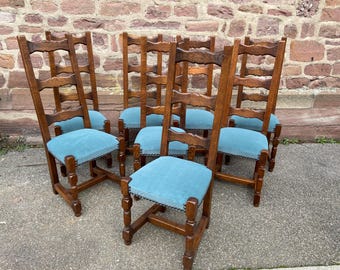 set of 8 Spanish Renaissance chairs Wood Restaurant Paris bistro 1960 vintage French high back dining chairs