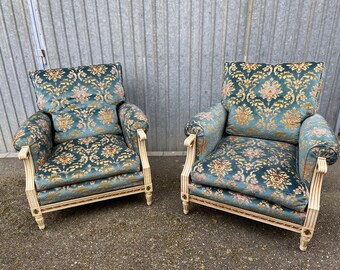 2 fauteuils bergères Lounge style Louis XVI Patiné vintage 1960