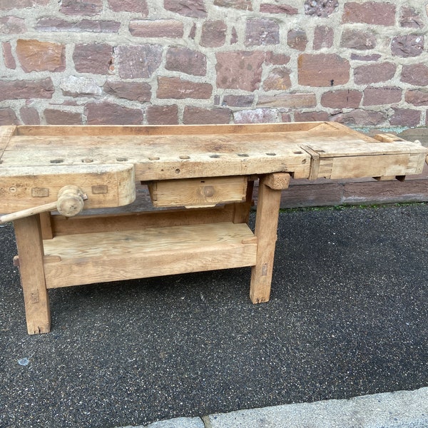 Industrial table Carpenter's workbench in raw natural wood vintage bohemian