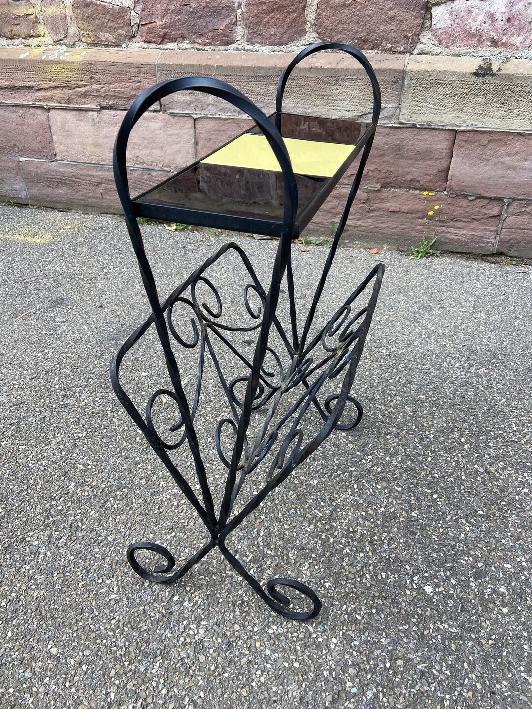 Iron Table Magazine Rack French Wrought Iron and Ceramic Magazine Rack Mid Century Newspaper ...