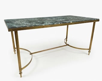 Mid-century Coffee Table in Green Marble and Brass, 1960s-70s