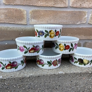 6 Vintage PARIS PORCELAIN Ramekins The Four Seasons & Herbarium 1960s