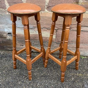 Set of 2 Bar stools restaurant Pub tavern wood 80s bentwood Stool Thonet bar stool leather