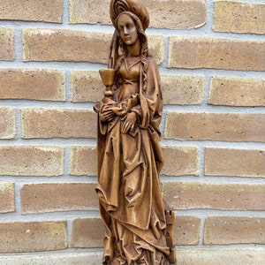 statue vintage madera de Santa Barbara Sainte Barbe pompier catholique religion image 1