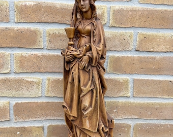 statue vintage madera de Santa Barbara Sainte Barbe pompier catholique religion