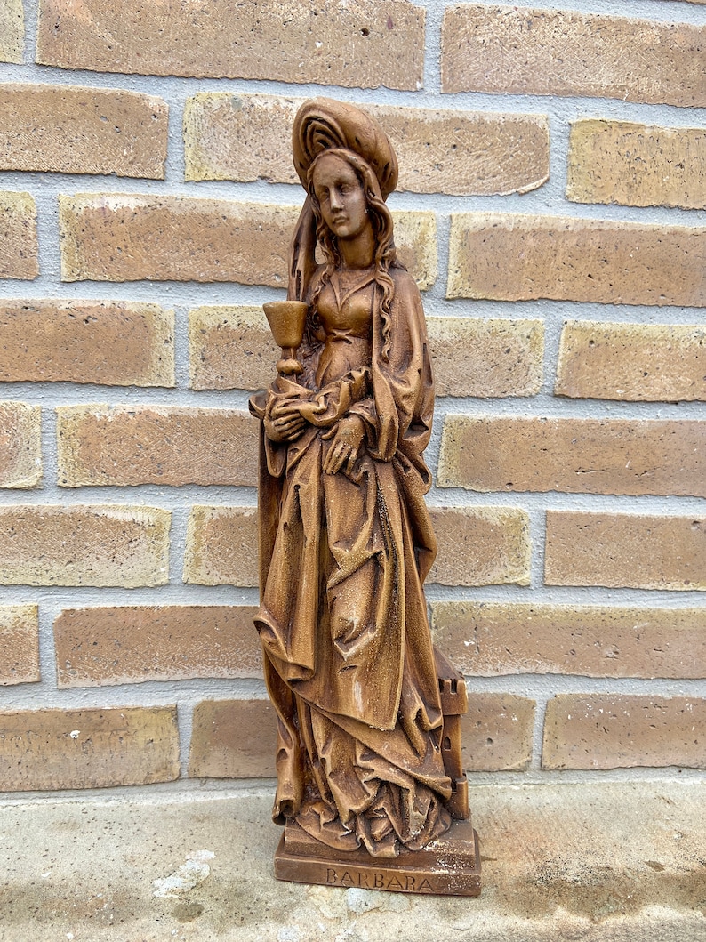 statue vintage madera de Santa Barbara Sainte Barbe pompier catholique religion image 1