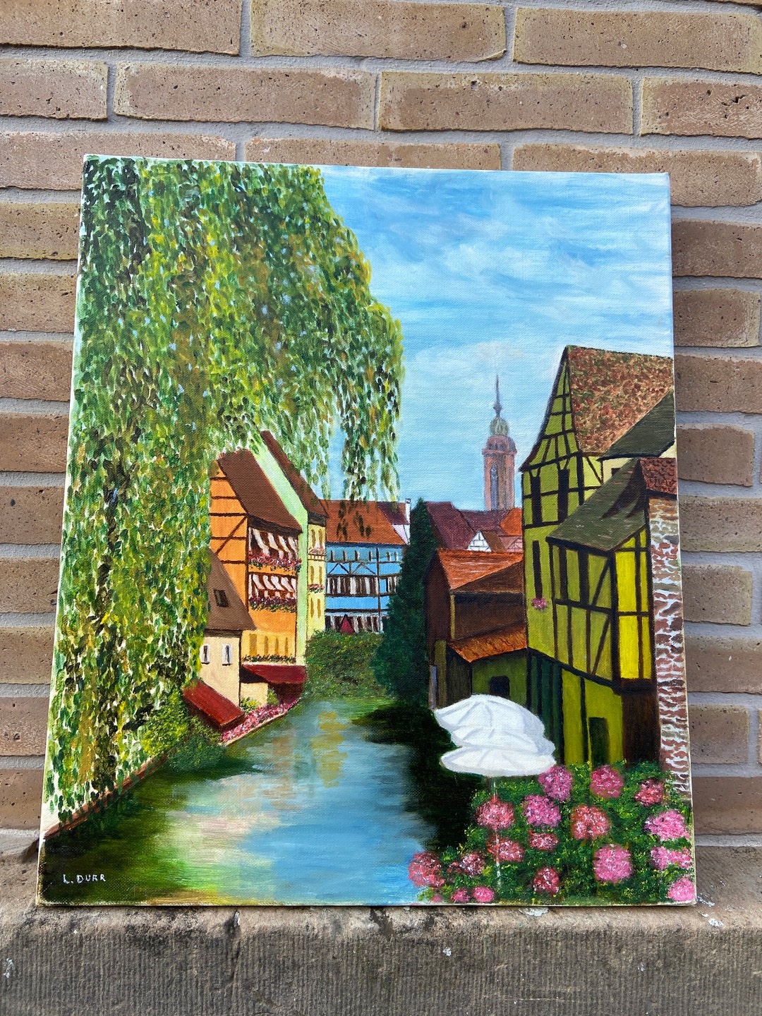 Colmar Alsace Little Venice Painting Oil on Canvas Large Format