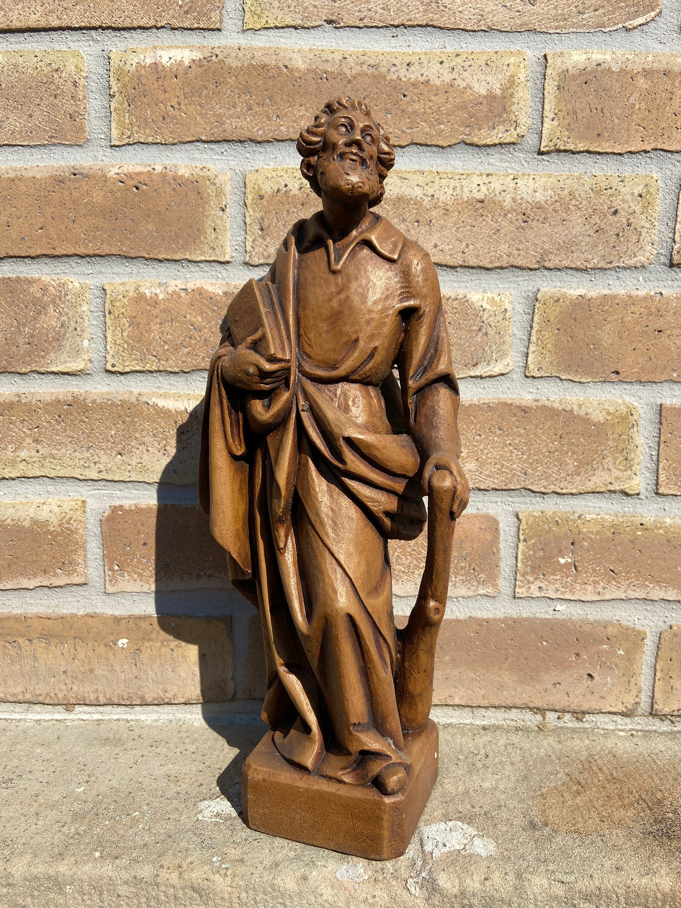 vintage statue Saint James the Great Catholic Apostle religion Jesus dove