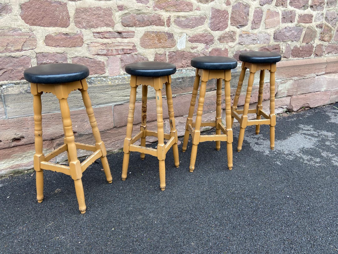 Set of Bar Stools Restaurant Pub Tavern Curved Wood 1960s