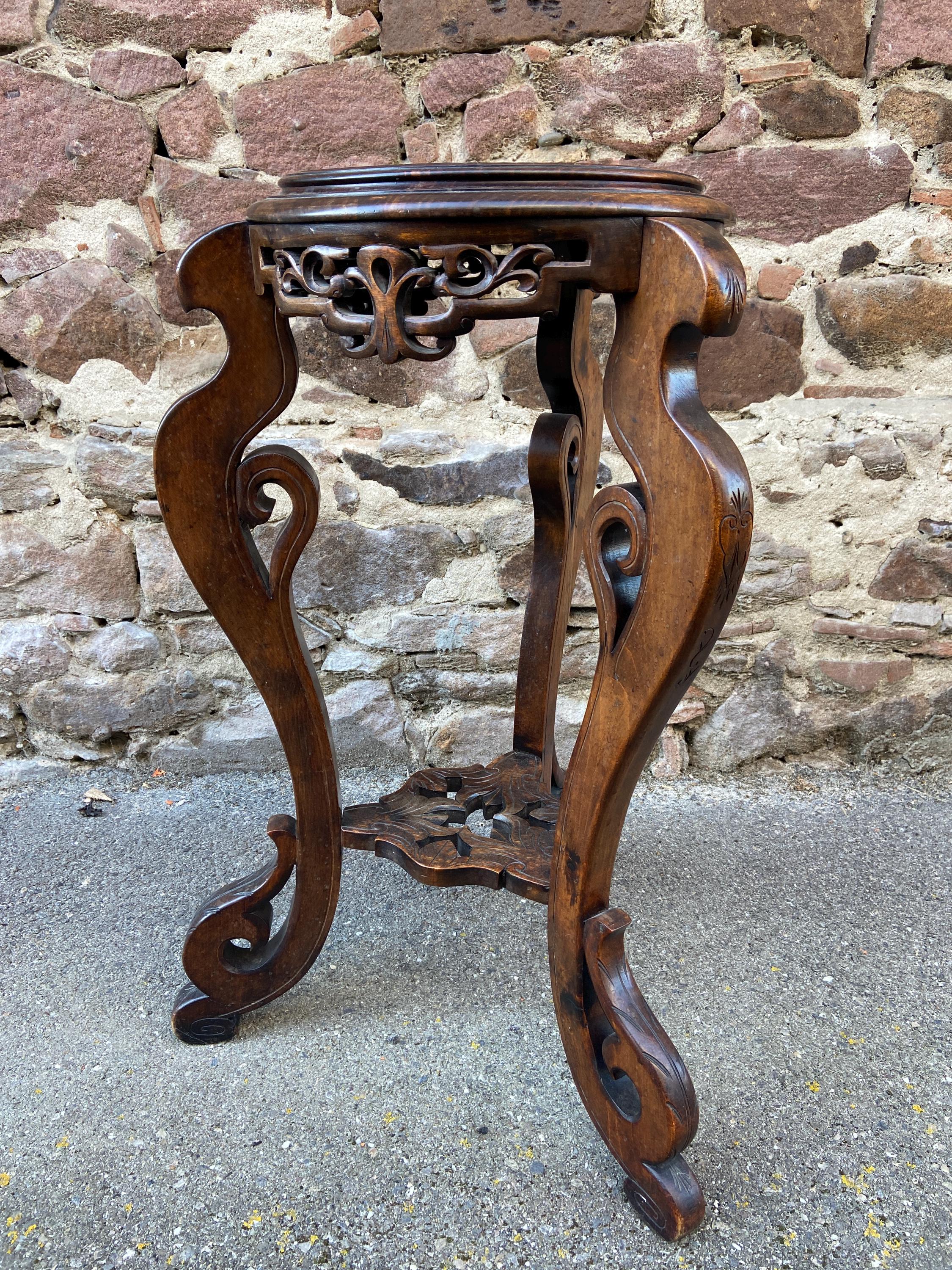 アジアンスタイル 木製彫刻テーブル コロニアルスタイル台座テーブル インドシナ アジア ヴィンテージ 1930