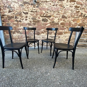 4 French chairs, Café brasserie model, curved wood from the 1970s
