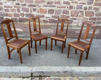 4 French Art Deco dining room chairs in Majorelle style