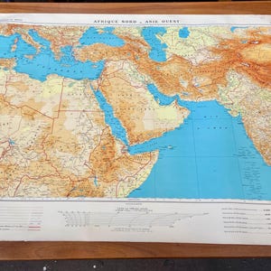 Old large historical lithograph map Africa Middle East colonies IGN 1942 AOF AEF