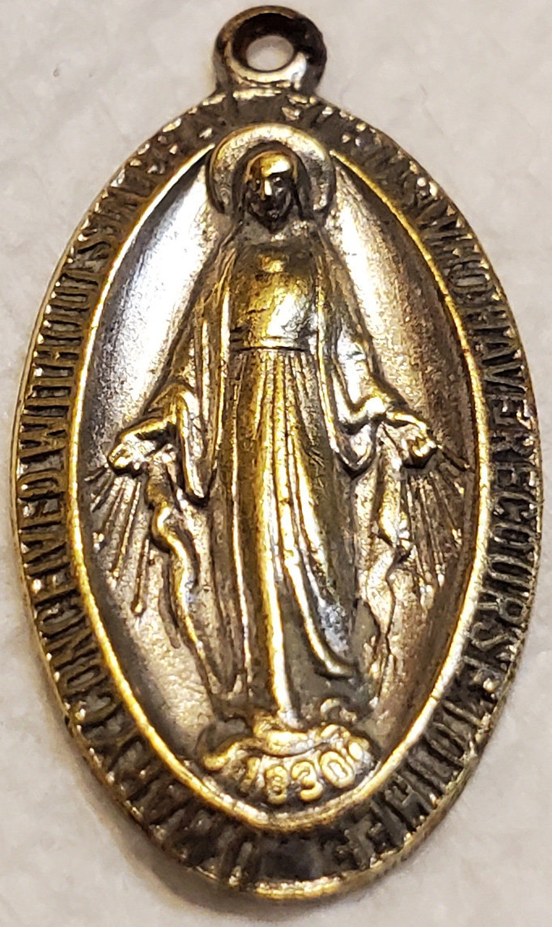 Vintage Virgin Mary Miraculous Medal Catholic Silver Tone Pendant ...