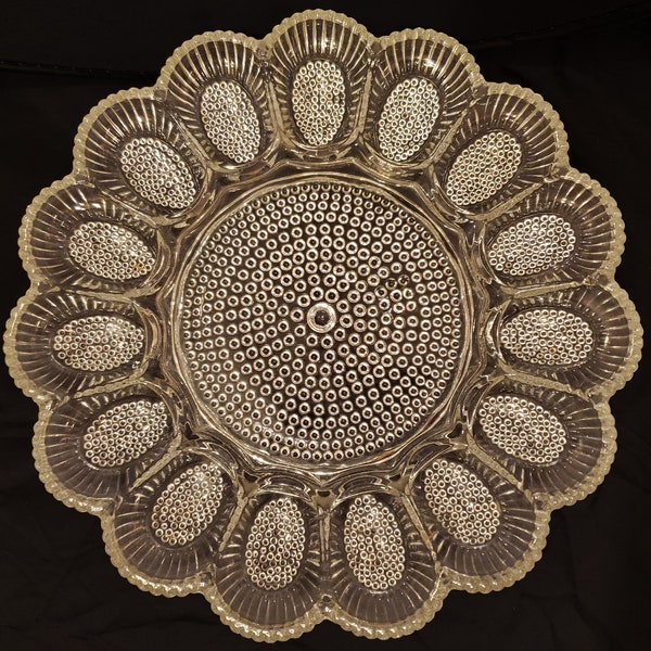 Vintage Clear Indiana Glass Hobnail Deviled Egg Plate Tray Platter - 11 Inch