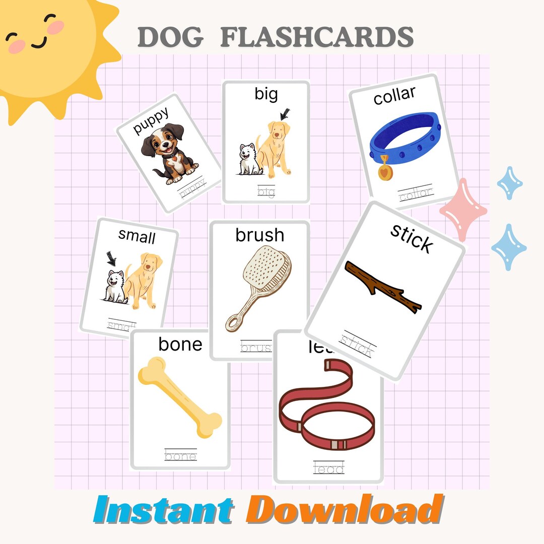 Printable Flashcards About Dog, 20 Words Cards, Tracing Word - Etsy