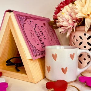 Wood Book Stand Book Holder Bookmark Stand Triangular Book Rest Valentine's Book Lover Gift image 1