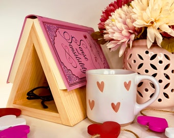 Wood Book Stand - Book Holder - Bookmark Stand - Triangular Book Rest - Valentine's Book Lover Gift