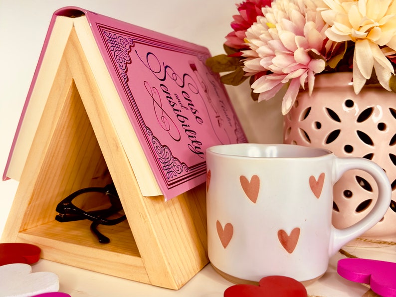 Wood Book Stand Book Holder Bookmark Stand Triangular Book Rest Valentine's Book Lover Gift image 3