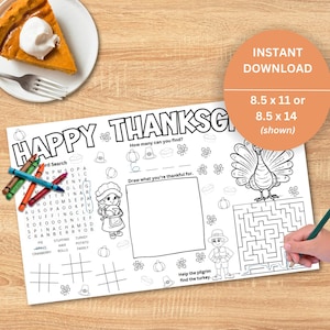 Kids Thanksgiving Place Mat, Thanksgiving Kids Placemat, Thanksgiving Fun Printables For Kids, Thanksgiving Printable, Thanksgiving Activity