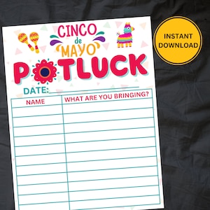 Folha de inscrição do Potluck para download | Formulário de inscrição no Cinco de Mayo Potluck | Festa de escritório | DOWNLOAD INSTANTÂNEO