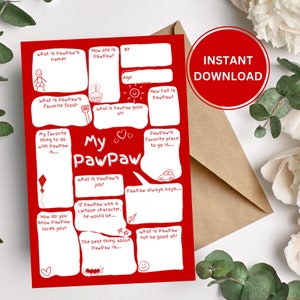 DIY-Karte für PawPaw | Füllen Sie die leeren Vatertagskarte für PawPaw aus | Erinnerungsgeschenk | Süße Geburtstagskarte für PawPaw | Sofortiger Download