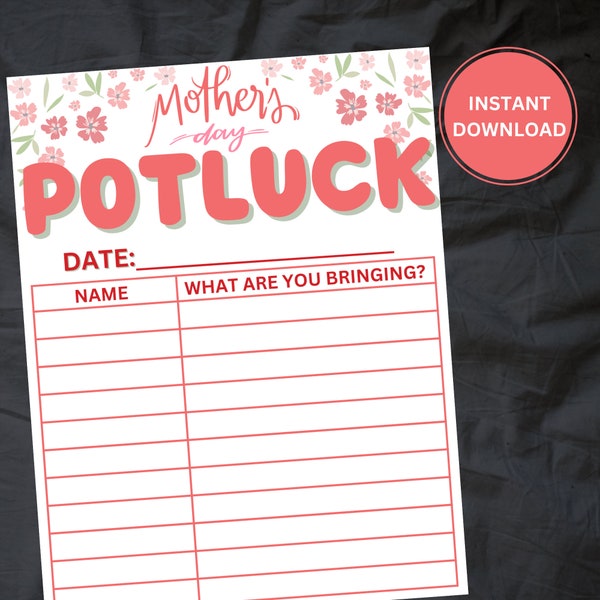Downloadable Potluck Sign-Up Sheet | Mother's Day | Mother's Day Potluck sign-up form | Office Potluck | INSTANT DOWNLOAD