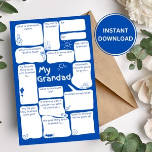 Carte DIY pour grand-père | Carte de fête des pères à remplir pour grand-père | Cadeau souvenir | Jolie carte d'anniversaire pour grand-père | Téléchargement instantané