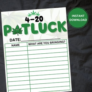 420 Potluck Sign-Up Sheet Printable | Office Work Party Form Digital Download | 4-20 Event Organizer Template