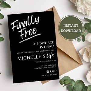 DIY Editable Modern Divorce Party Invite Template | Simple Black 4x6 Adult Celebration | Instant Canva Download image 1