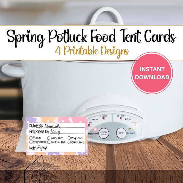 Downloadable Potluck Table Tent Cards | Spring | Office Potluck | Spring Potluck table cards | Potluck Food Labels | INSTANT DOWNLOAD