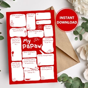 DIY Karte für Mama | Fill in the Blanks Vatertagskarte für Papaw | Andenken Geschenk | Niedliche Geburtstagskarte für Papa | Sofort Download