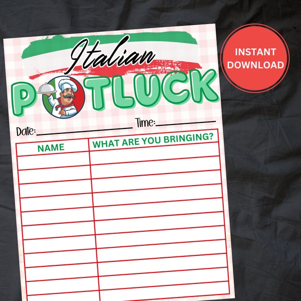 Printable Italy Potluck Sign-Up | Italian Potluck sign-up form | Office Potluck | Work Potluck Printable | Italy Theme | INSTANT DOWNLOAD