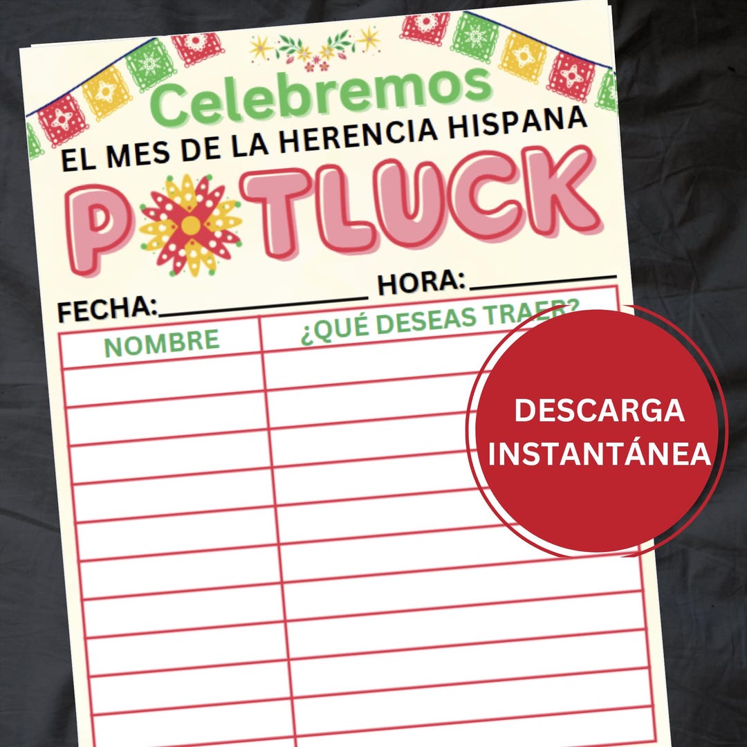 Hispanic Heritage Month Printable Potluck Sign-up Sheet | Spanish ...