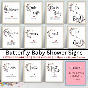Baby Shower Schilder Schmetterlinge Babypartyschilder Schmetterlinge Baby Shower Tischschilder Schmetterlinge Moderne Baby Schilder Set Print and Go