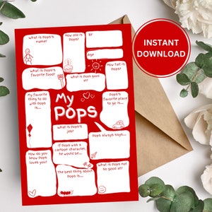 DIY Karte für Pops | Fill in the Blanks Vatertagskarte für Pops | Andenken Geschenk | Niedliche Geburtstagskarte für Pops | Sofort Download