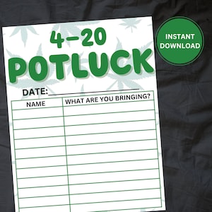 420 Potluck Sign-Up Sheet | Cannabis Office Party Form | Downloadable Printable Template | Instant Digital Download