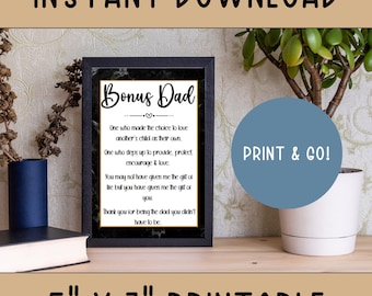 Printable Bonus Dad Father&#39;s Day Gift | Father&#39;s Day | Bonus Dad | Stepdad | Printable Birthday gift for Stepdad | Instant Download