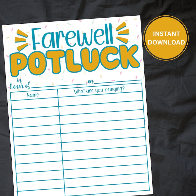 Downloadable Potluck Sign-up Sheet | Office Potluck | Farewell Potluck ...