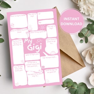 Tarjeta DIY para Gigi / Rellenar los espacios en blanco Tarjeta del Día de la Madre para Gigi / Regalo de recuerdo / Linda tarjeta de cumpleaños para Gigi / Descarga instantánea