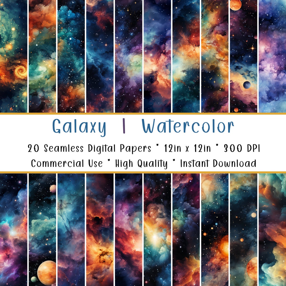 Galaxy Watercolor Digital Paper Seamless Outer Space Patterns Scrapbook ...