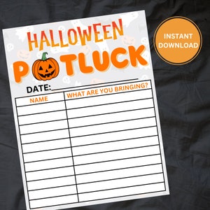Downloadable Potluck Sign-Up Sheet | Halloween Potluck sign-up form | Office Potluck | INSTANT DOWNLOAD