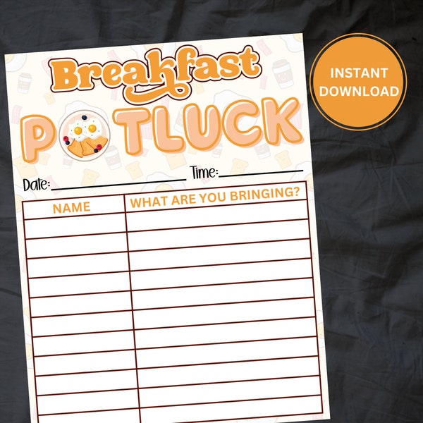 Downloadable Potluck Sign-Up Sheet | Breakfast Potluck Sign-up Form | Office Potluck | Church Potluck | Breakfast Sign-Up | INSTANT DOWNLOAD