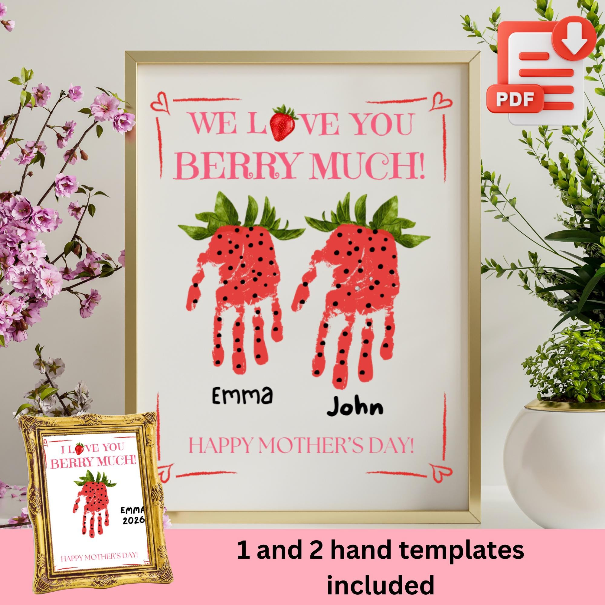 Strawberry Handprint Art I Love You Berry Much Printable Kids Craft…