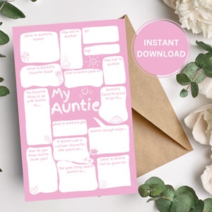 DIY Karte für Tante | Füllen Sie die Lücken Karte für Tante | Andenken Geschenk für Tante | Süße Geburtstagskarte für Tante | Sofort Download