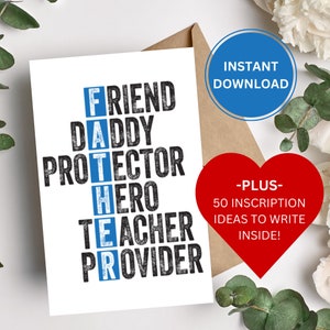 Afdrukbare vaderdagkaart | Vaderdagkaart voor papa | Verjaardagskaart voor vader | Direct downloaden | Bonus: Wat te schrijven in ideeën!