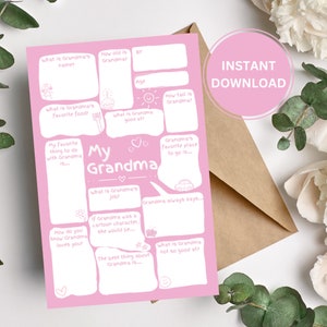 Tarjeta DIY para la abuela / Rellene los espacios en blanco Tarjeta del Día de la Madre para la abuela / Regalo de recuerdo / Linda tarjeta de cumpleaños para la abuela / Descarga instantánea